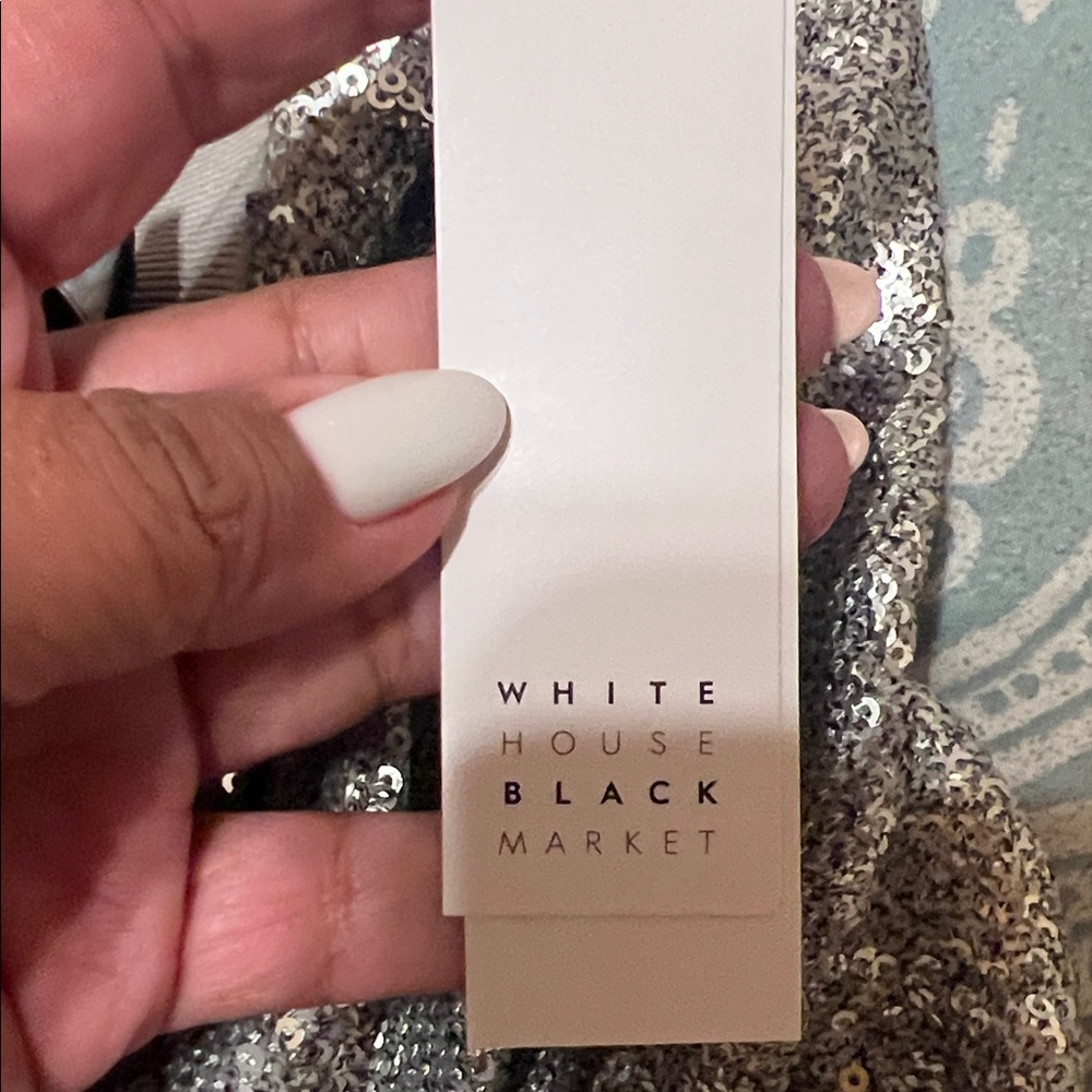 White House Black Market sequence Silver Mini Skirt - Picture 9 of 10